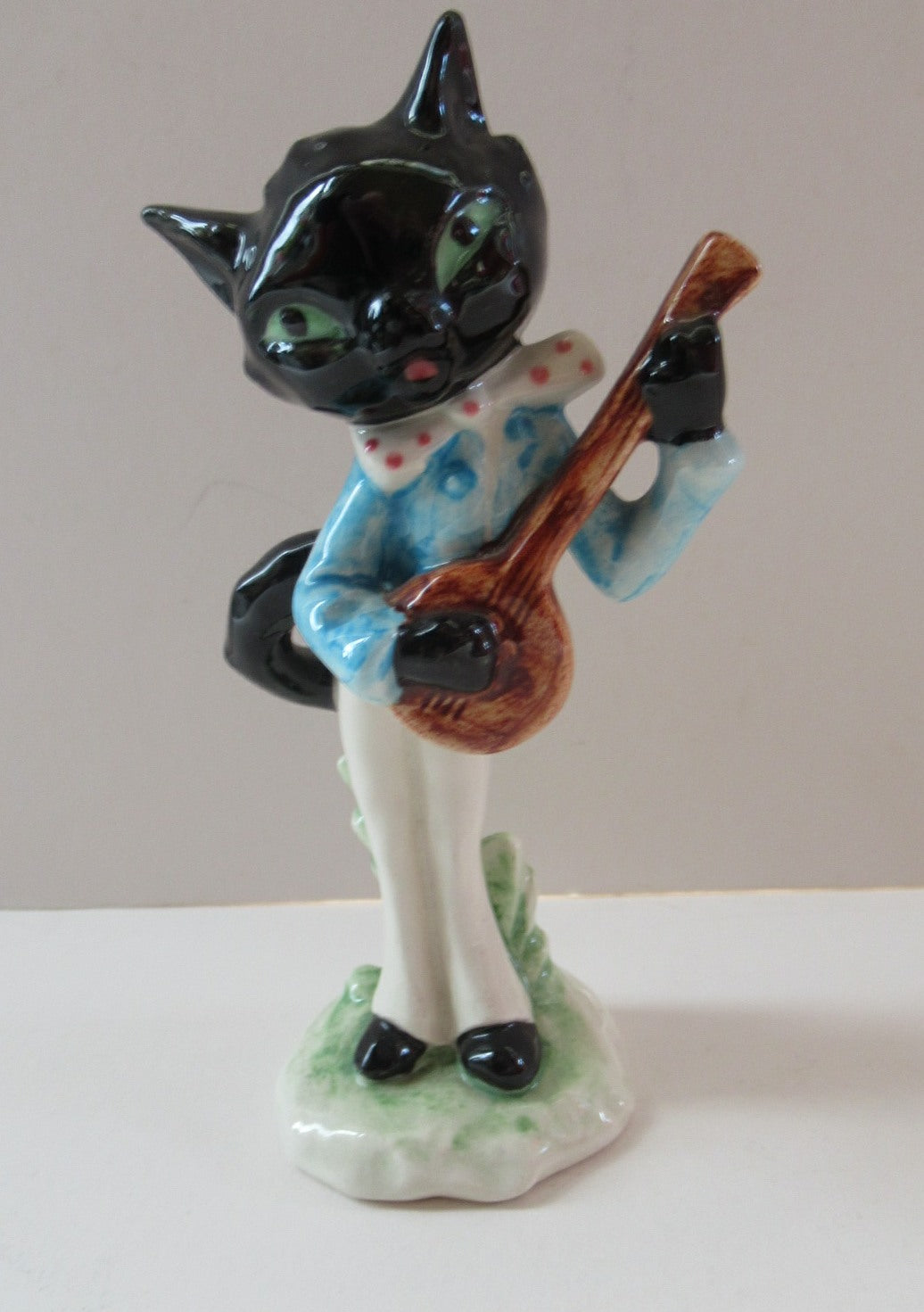 Fabulous & Cute. 1960s Goebel Figurine of a Little Comical Black Cat Playing a Banjo. Designed by Albert Staehle
