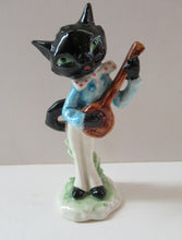 Load image into Gallery viewer, Fabulous &amp; Cute. 1960s Goebel Figurine of a Little Comical Black Cat Playing a Banjo. Designed by Albert Staehle
