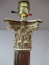 Load image into Gallery viewer, LARGE ANTIQUE Brass Column Lamp with Stepped Plinth Base &amp; Corinthian Capital. WORKING

