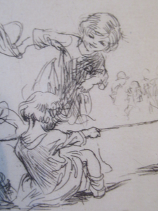 1923 Eileen Sopper Tug of War Pencil Signed Etching