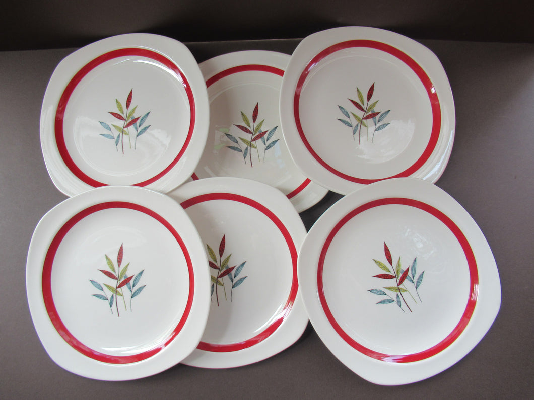 1950s MIDWINTER Set of SIX Dessert Plates. Collectable HAWAII PATTERN. 8 1/2 inches