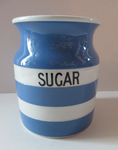 Large 1930s Cornishware Storage Jar: Sugar