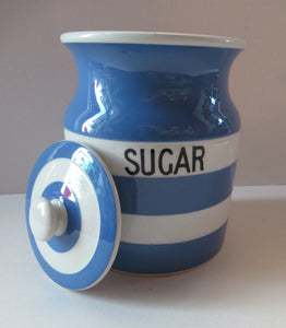 Large 1930s Cornishware Storage Jar: Sugar