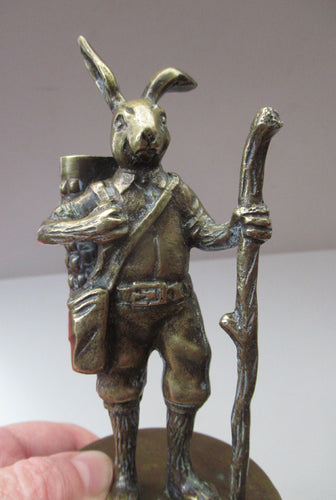 Vintage Brass Hiking Rabbit Novelty Match Holder 1940s