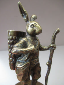 Vintage Brass Hiking Rabbit Novelty Match Holder 1940s