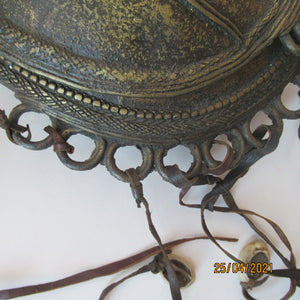Antique Benin Nigeria Bronze Ovoid Metal Pouch or Bag. Figures and Snakes