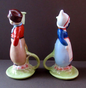 Dutch Boy and Girl Pair of Art Deco Candlesticks