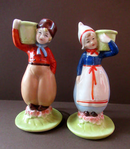 Dutch Boy and Girl Pair of Art Deco Candlesticks