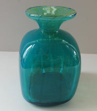 Load image into Gallery viewer, 1970s Ming Pattern Mdina Glass Bottle Vase. Green and Blue Stripes
