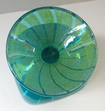 Load image into Gallery viewer, 1970s Ming Pattern Mdina Glass Bottle Vase. Green and Blue Stripes
