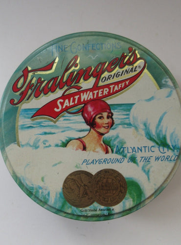 Vintage American Toffee Tin. FRALINGER'S Salt Water Taffy. Atlantic City Image