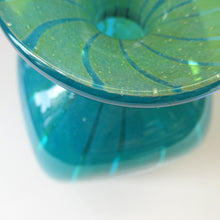 Load image into Gallery viewer, 1970s Ming Pattern Mdina Glass Bottle Vase. Green and Blue Stripes
