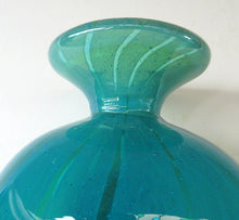 Load image into Gallery viewer, 1970s Ming Pattern Mdina Glass Bottle Vase. Green and Blue Stripes
