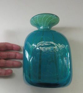 1970s Ming Pattern Mdina Glass Bottle Vase. Green and Blue Stripes