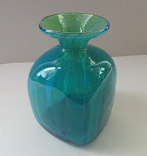 Load image into Gallery viewer, 1970s Ming Pattern Mdina Glass Bottle Vase. Green and Blue Stripes
