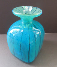 Load image into Gallery viewer, 1970s Ming Pattern Mdina Glass Bottle Vase. Green and Blue Stripes
