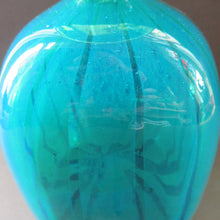 Load image into Gallery viewer, 1970s Ming Pattern Mdina Glass Bottle Vase. Green and Blue Stripes
