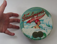 Load image into Gallery viewer, Vintage American Toffee Tin. FRALINGER&#39;S Salt Water Taffy. Atlantic City Image
