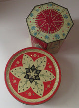 Load image into Gallery viewer, Vintage 1950s Sweets Tin. Abstract Atomic Designs. Snowflake and Aquarium
