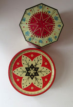 Load image into Gallery viewer, Vintage 1950s Sweets Tin. Abstract Atomic Designs. Snowflake and Aquarium
