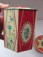 Load image into Gallery viewer, Vintage 1950s Sweets Tin. Abstract Atomic Designs. Snowflake and Aquarium
