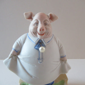 Antique Porcelain Nodder or Swinger Pin Tray by Schafer & Vater. Wee Pig Dressed as Lady 