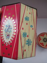 Load image into Gallery viewer, Vintage 1950s Sweets Tin. Abstract Atomic Designs. Snowflake and Aquarium
