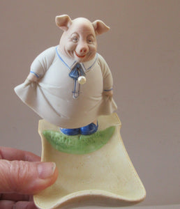 Antique Porcelain Nodder or Swinger Pin Tray by Schafer & Vater. Wee Pig Dressed as Lady 