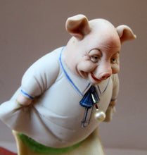 Load image into Gallery viewer, Antique Porcelain Nodder or Swinger Pin Tray by Schafer &amp; Vater. Wee Pig Dressed as Lady 
