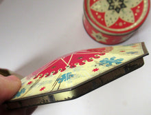 Load image into Gallery viewer, Vintage 1950s Sweets Tin. Abstract Atomic Designs. Snowflake and Aquarium
