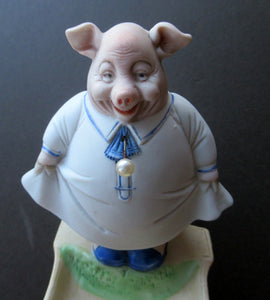 Antique Porcelain Nodder or Swinger Pin Tray by Schafer & Vater. Wee Pig Dressed as Lady 