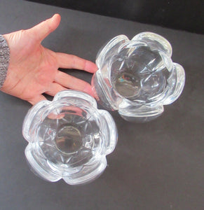 1990s PAIR of Heavy Clear Glass Royal Copenhagen Lotus Candle Holders. Large Size