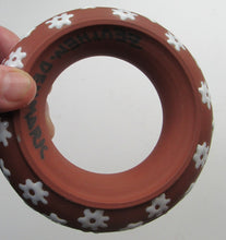 Load image into Gallery viewer, 1950s DANISH ART POTTERY Rosy Ring by Zeuthen Keramik by Edith Nielsen. Terracotta Glaze and Raised Gloss White Flowers
