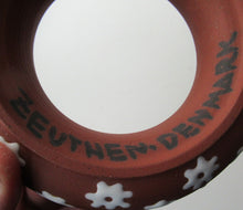Load image into Gallery viewer, 1950s DANISH ART POTTERY Rosy Ring by Zeuthen Keramik by Edith Nielsen. Terracotta Glaze and Raised Gloss White Flowers
