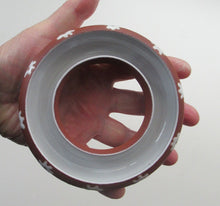 Load image into Gallery viewer, 1950s DANISH ART POTTERY Rosy Ring by Zeuthen Keramik by Edith Nielsen. Terracotta Glaze and Raised Gloss White Flowers
