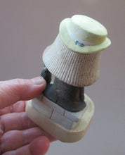 Load image into Gallery viewer, Antique Porcelain Nodder or Swinger Pin Tray by Schafer &amp; Vater. Boy Wearing Yellow Straw Hat with Black Cat
