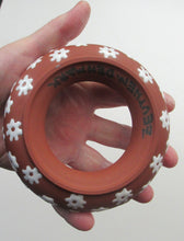 Load image into Gallery viewer, 1950s DANISH ART POTTERY Rosy Ring by Zeuthen Keramik by Edith Nielsen. Terracotta Glaze and Raised Gloss White Flowers
