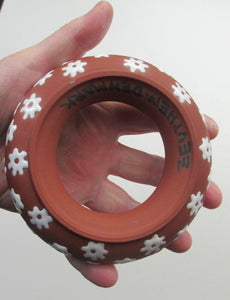 1950s DANISH ART POTTERY Rosy Ring by Zeuthen Keramik by Edith Nielsen. Terracotta Glaze and Raised Gloss White Flowers