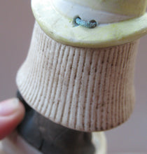 Load image into Gallery viewer, Antique Porcelain Nodder or Swinger Pin Tray by Schafer &amp; Vater. Boy Wearing Yellow Straw Hat with Black Cat
