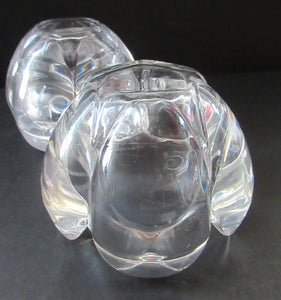 1990s PAIR of Heavy Clear Glass Royal Copenhagen Lotus Candle Holders. Large Size