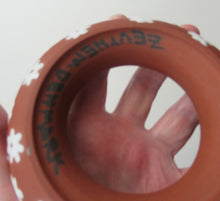 Load image into Gallery viewer, 1950s DANISH ART POTTERY Rosy Ring by Zeuthen Keramik by Edith Nielsen. Terracotta Glaze and Raised Gloss White Flowers

