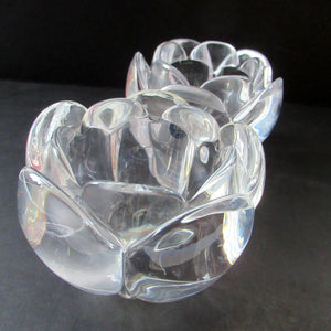1990s PAIR of Heavy Clear Glass Royal Copenhagen Lotus Candle Holders. Large Size