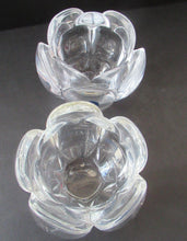 Load image into Gallery viewer, 1990s PAIR of Heavy Clear Glass Royal Copenhagen Lotus Candle Holders. Large Size
