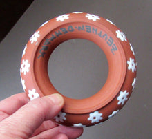 Load image into Gallery viewer, 1950s DANISH ART POTTERY Rosy Ring by Zeuthen Keramik by Edith Nielsen. Terracotta Glaze and Raised Gloss White Flowers
