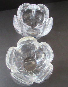 1990s PAIR of Heavy Clear Glass Royal Copenhagen Lotus Candle Holders. Large Size