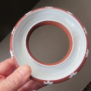 1950s DANISH ART POTTERY Rosy Ring by Zeuthen Keramik by Edith Nielsen. Terracotta Glaze and Raised Gloss White Flowers