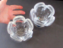 Load image into Gallery viewer, 1990s PAIR of Heavy Clear Glass Royal Copenhagen Lotus Candle Holders. Large Size
