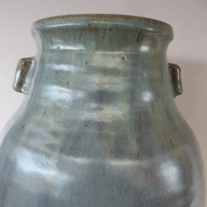 1940s UPCHURCH Large British Studio Art Pottery Vase in Attractive Grey-Blue Tones 