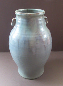 1940s UPCHURCH Large British Studio Art Pottery Vase in Attractive Grey-Blue Tones 