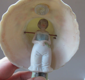 Antique Porcelain Nodder Figurine by Schafer & Vater. CHERCHEZ LA FEMME. Woman in Massive Hat 